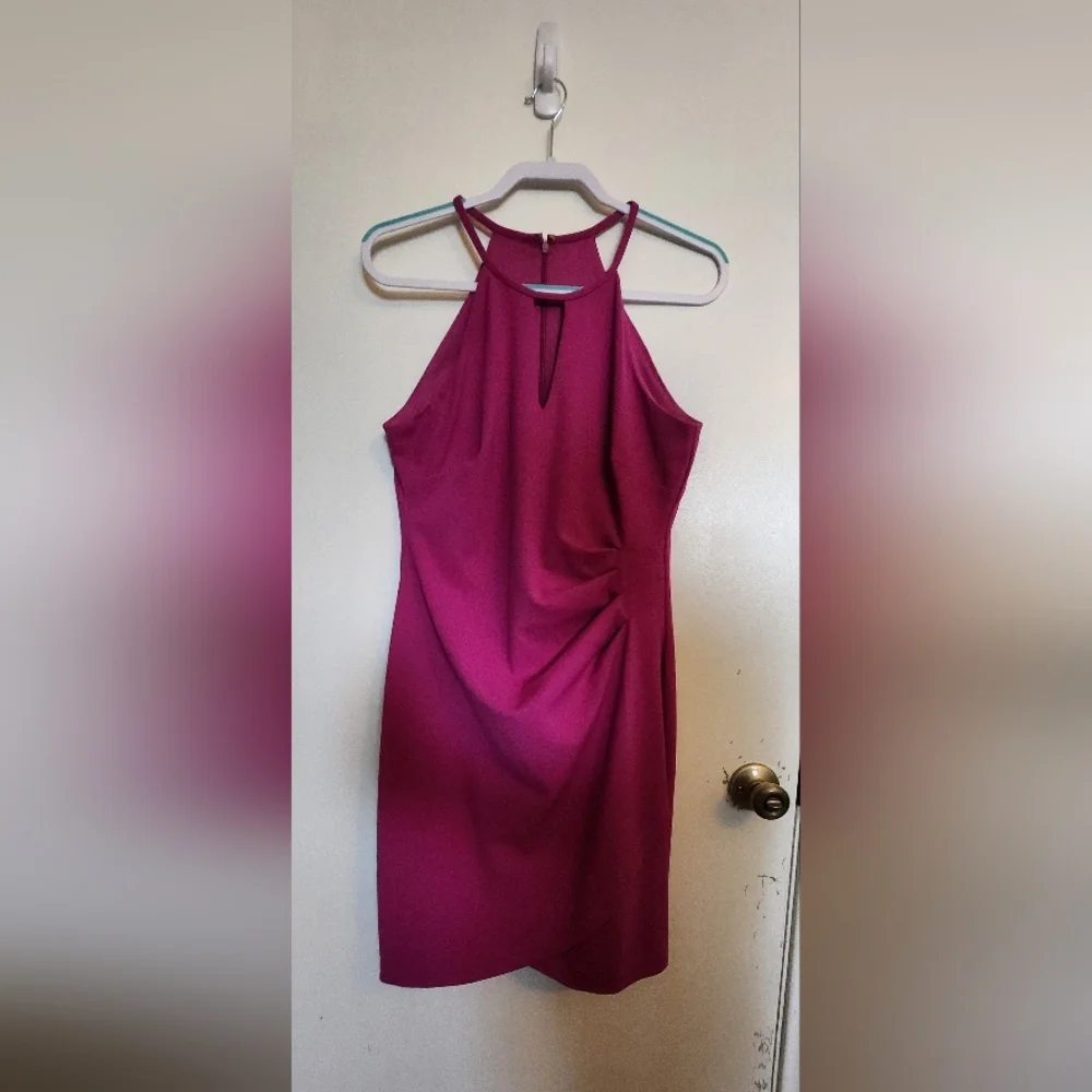 Guess Pink Asymmetrical Ruched Halter Mini Dress - Picture 3 of 4
